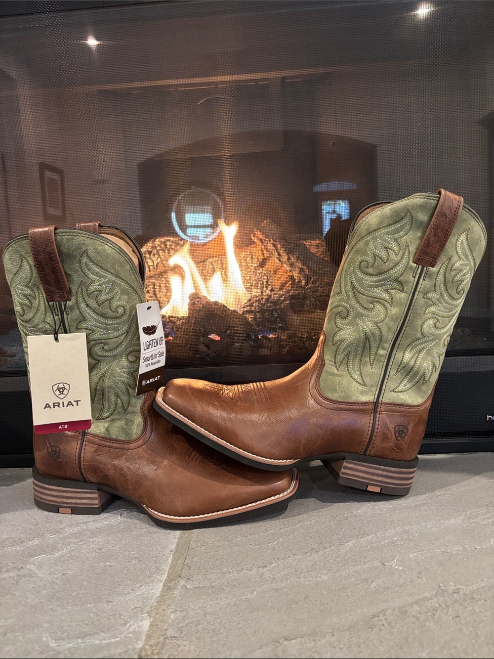 Ariat Slingshot Dark Tan/Easy
Green,ATS,Smartlite Sole,leather,square,Western - Picture 2 of 15